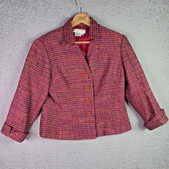 Maggy London Petites Cropped Tweed Silk Blend Blazer Pink Multicolor Classic - Picture 1 of 16